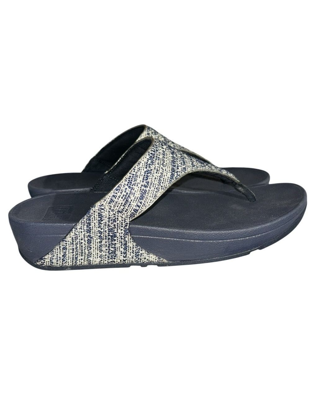 FitFlop Lulu Shimmerweave Toe Post Sandals in Midnight Navy Mix Size 10 - Picture 5 of 10